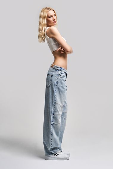 Kadın Snow Kot Rengi Wide Leg Balon Fit Orta Bel Denim - photo 2