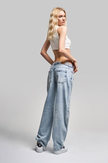 Kadın Snow Kot Rengi Wide Leg Balon Fit Orta Bel Denim - صورة 5