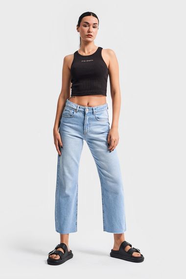 Kadın Mavi Renk Cropped Fit %100 Koton Denim Pantolon - photo 2