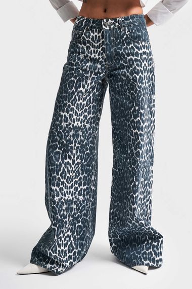 Kadın Silver Leopar Renk Palazzo Fit Denim Pantolon - photo 1