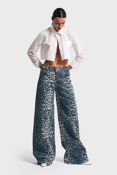 Kadın Silver Leopar Renk Palazzo Fit Denim Pantolon - photo 3