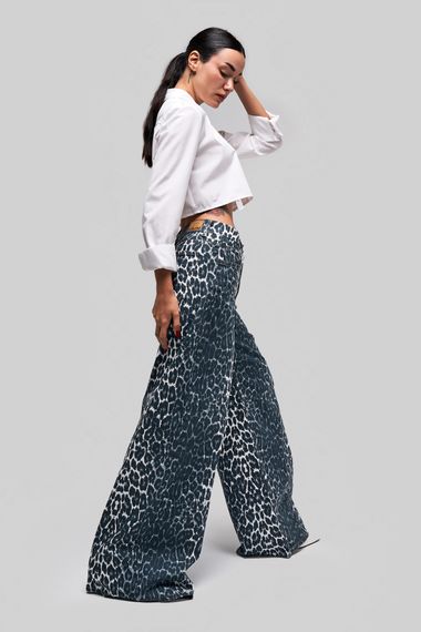 Kadın Silver Leopar Renk Palazzo Fit Denim Pantolon - photo 2