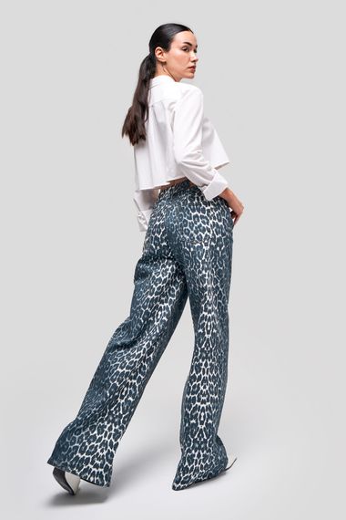 Kadın Silver Leopar Renk Palazzo Fit Denim Pantolon - photo 5