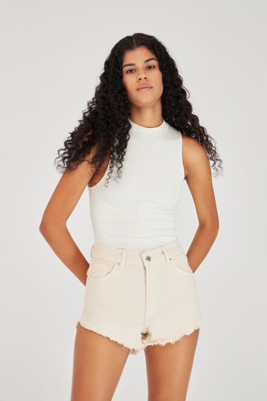 High Waist Beige Mini Shorts - photo 3