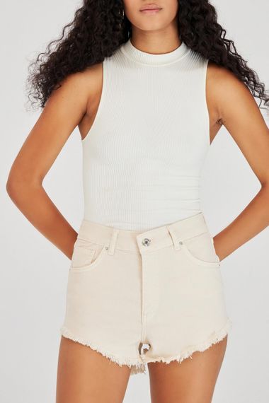 High Waist Beige Mini Shorts - photo 1