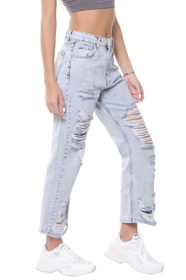 Women's Snow Denim Color Full Ripped Detailed Wide Leg Pattern High Waist Jean - photo 5