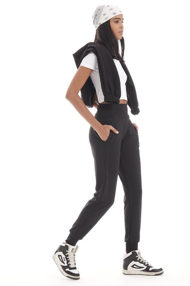 Women's Black Color Diving Fabric Jogger Tracksuit - photo 3