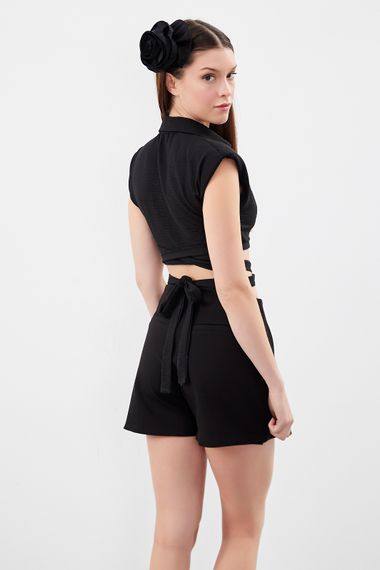 Women's Black Color Buckle Detailed Fabric Shorts Skirt - photo 5