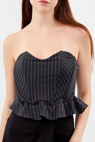 Women's Anthracite Color Striped Fabric Ruffle Bustier - photo 1