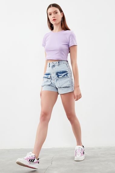 Women's Snow Denim Color Cargo Pocket Denim Shorts - photo 5