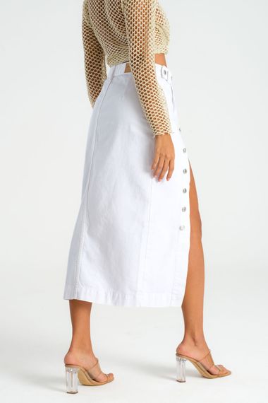 Women's White Color Front Buttoned Maxi Length Denim Skirt - photo 5