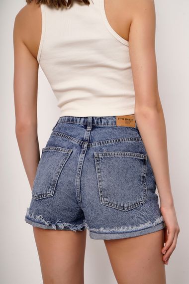 Women's Snow Denim Color Mini Length Straight Fit Denim Shorts - photo 3