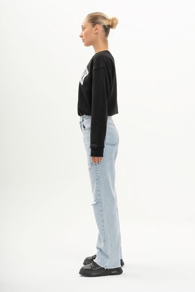 Women's Snow Denim Colored Straight Fit Denim Trousers with Tassels and Laser Detail - photo 5