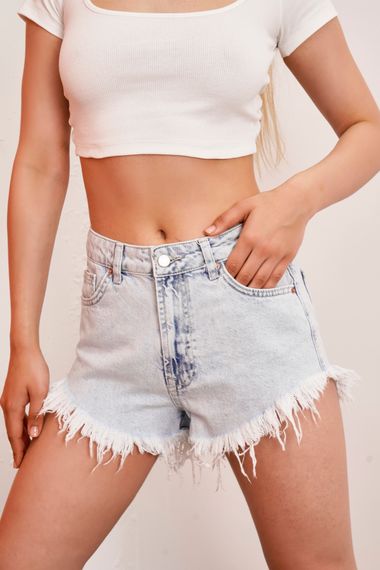 Women's Snow Denim Color Fringe Mini Denim Shorts - photo 3