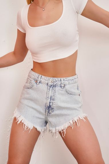 Women's Snow Denim Color Fringe Mini Denim Shorts - photo 2