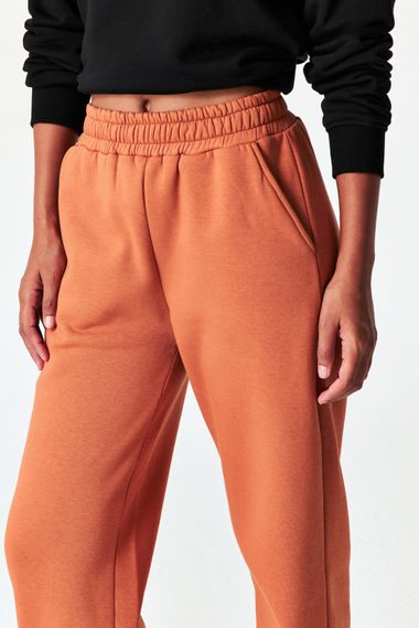 Women's Brick Color Sweatpants with Elastic Waist and Legs and Ribbon Inside - photo 3