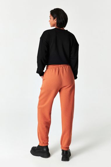 Women's Brick Color Sweatpants with Elastic Waist and Legs and Ribbon Inside - photo 5