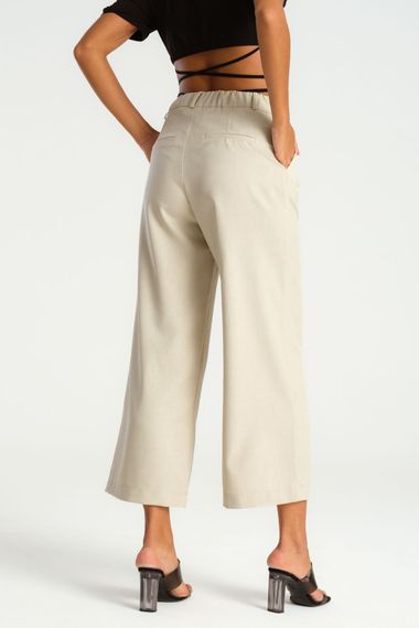 Women's Beige Belt Detailed Front Pleated Wide Leg Culotte Trousers - photo 3