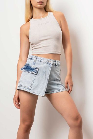 Women's Snow Denim Color Cargo Pocket Denim Shorts Skirt - photo 5