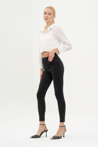 Женские черные джинсы с высокой талией Slim Fit из эластана, размеры 25 и 26 - фото 5