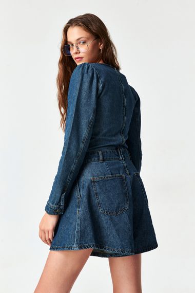 Women's Tint Denim Color Long Sleeve Denim Shorts Jumpsuit - photo 3