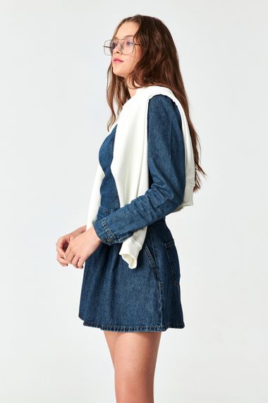 Women's Tint Denim Color Long Sleeve Denim Shorts Jumpsuit - photo 5