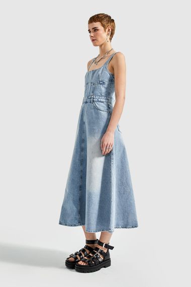 Women's Denim Color Maxi Length A Type Cut Denim Dress - photo 1