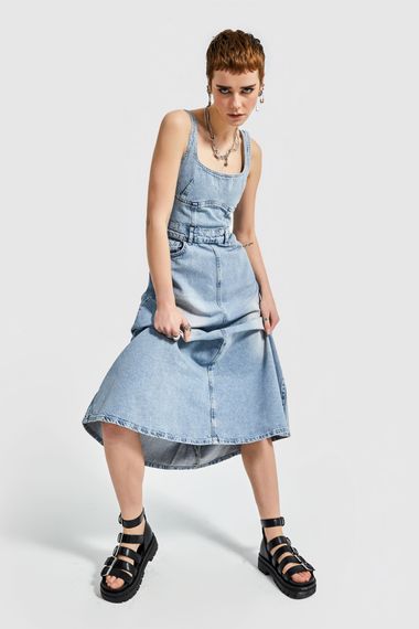 Women's Denim Color Maxi Length A Type Cut Denim Dress - photo 4