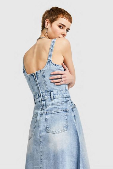 Women's Denim Color Maxi Length A Type Cut Denim Dress - photo 5