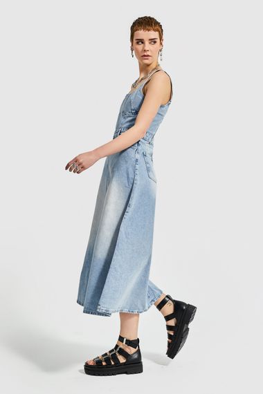 Women's Denim Color Maxi Length A Type Cut Denim Dress - photo 3