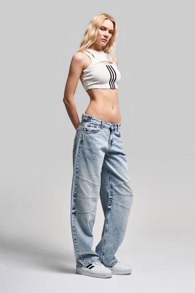 Kadın Snow Kot Rengi Wide Leg Balon Fit Orta Bel Denim - photo 3