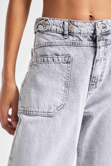 Kadın Gri Renk Straight Fit %100 Koton Önden Cepli Denim - صورة 3