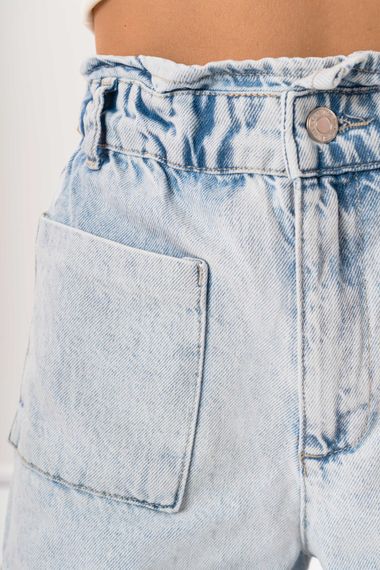 Kadın İce Snow Kot Rengi Önden Cepli Belden Lastikli Denim Şort - fotoğraf 5