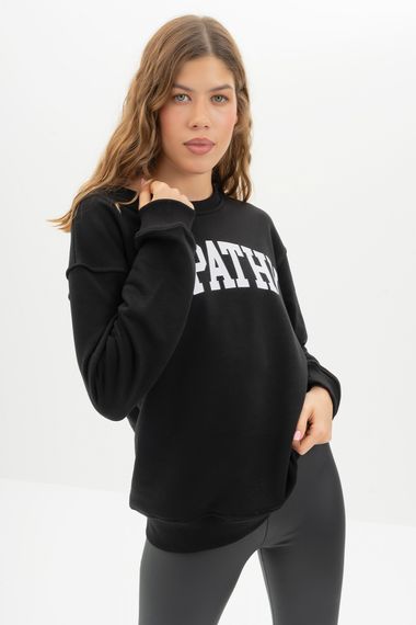 Женский черный oversize свитшот Empathy из трикотажной ткани размера S, M, L, универсальная длина, стильный дизайн - фото 4