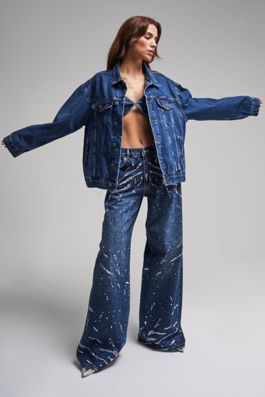 Kadın Mavi Renk Oversize %100 Koton Denim Ceket - fotoğraf 5