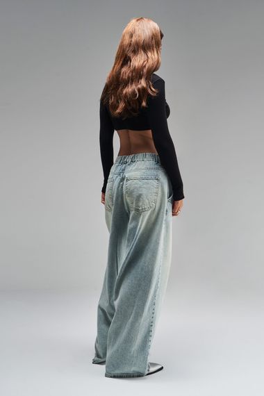 Kadın Tint Kot Rengi Skater Balon Fit Orta Bel Denim - fotoğraf 2