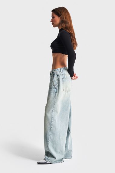 Kadın Tint Kot Rengi Skater Balon Fit Orta Bel Denim - fotoğraf 4