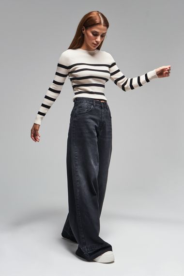 Женские джинсы палаззо средней посадки темно-серого цвета 17w41 из 100% хлопка, размеры 34-42 - фото 2