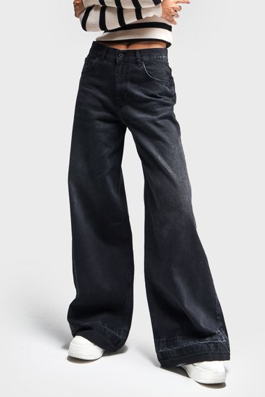 Женские джинсы палаззо средней посадки темно-серого цвета 17w41 из 100% хлопка, размеры 34-42 - фото 1