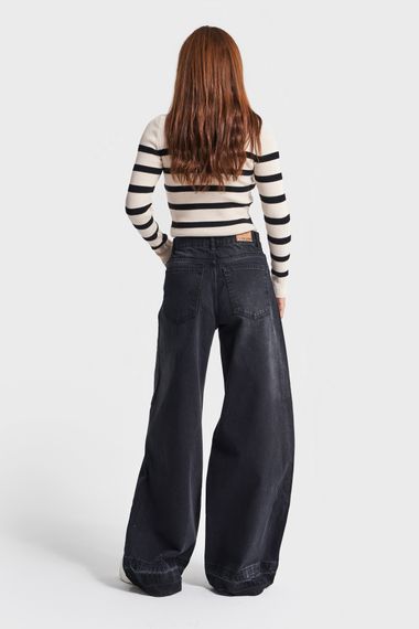 Женские джинсы палаззо средней посадки темно-серого цвета 17w41 из 100% хлопка, размеры 34-42 - фото 5