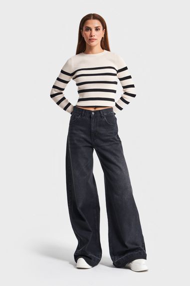 Женские джинсы палаззо средней посадки темно-серого цвета 17w41 из 100% хлопка, размеры 34-42 - фото 3