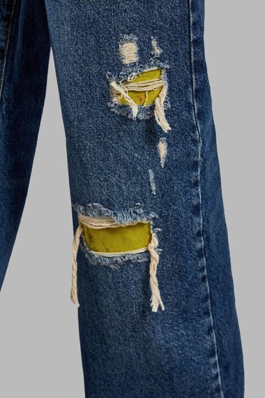 Жіночі джинси кольору денім 10W48, приталене комфортне крило, етнічний візерунок, 100% бавовна, стандартна довжина, без лайкри - фото 3