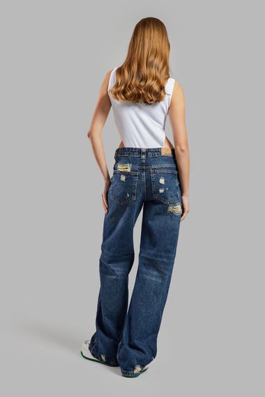 Жіночі джинси кольору денім 10W48, приталене комфортне крило, етнічний візерунок, 100% бавовна, стандартна довжина, без лайкри - фото 4