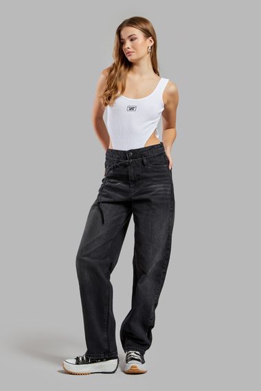 Kadın Koyu Füme Renk 2w41 Taılored Fit Kemerli %100 Koton Denim - photo 3