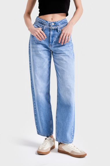 Kadın Mavi Renk 2S54 Taılored Fit Kemerli %100 Koton Denim - photo 1