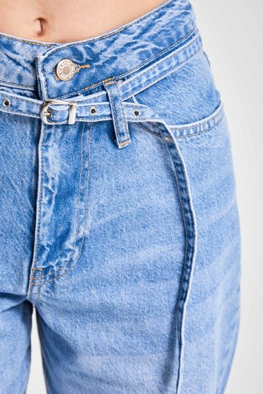 Kadın Mavi Renk 2S54 Taılored Fit Kemerli %100 Koton Denim - photo 3