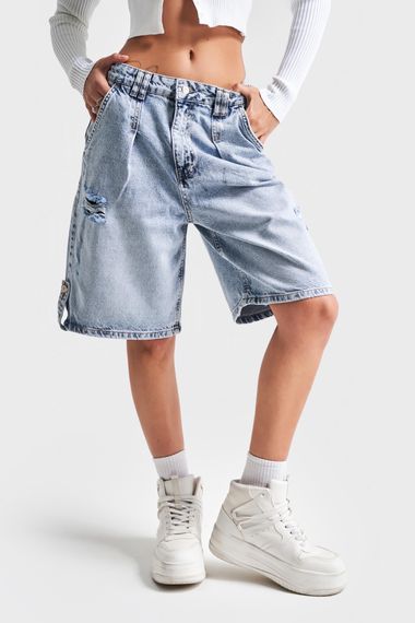 Kadın Snow Kot Rengi 12S5-3 Diz Boyu %100 Koton Bol Kesim Denim Şort - фото 1