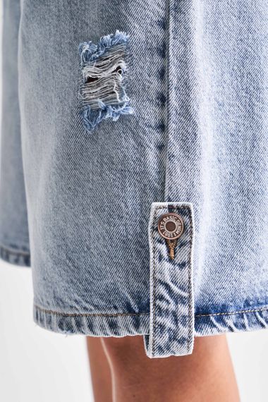 Kadın Snow Kot Rengi 12S5-3 Diz Boyu %100 Koton Bol Kesim Denim Şort - фото 5