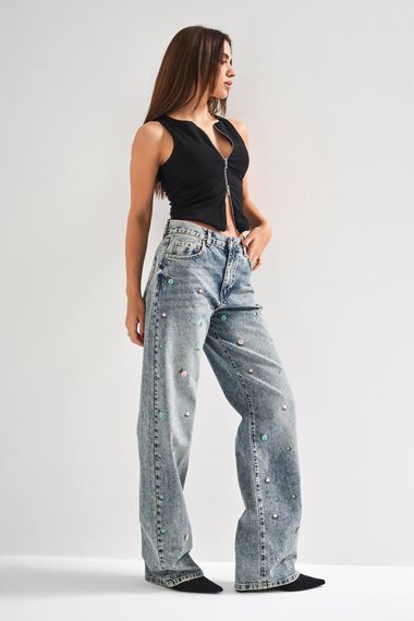 Женские джинсы «Loose Fit» средней посадки с цветочной вышивкой, 100% хлопок, цвет: джинсовый, размеры: 34-42 - фото 5