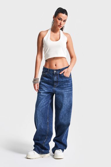 Жіночі джинси темного відтінку 17W4-5 супер палаццо середньої талії 100% бавовна - фото 1